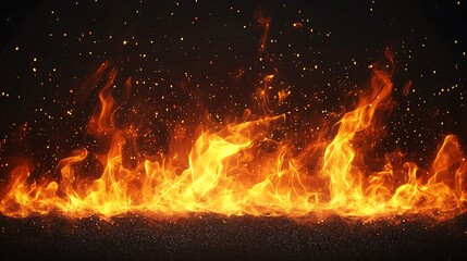 Intense flames with sparkling embers on dark background fiery texture for graphic design elements bright energy