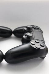 Two game joysticks close up, Modern black game controllers - ergonomic gaming accessories for...