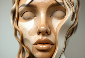 woman face sculpture made of wood and plexiglass