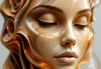 woman face sculpture made of wood and plexiglass