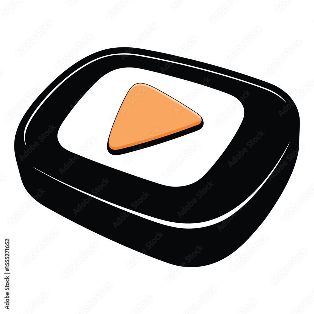 Aufkleber stylized play button icon with orange triangle and black rounded rectangle on white background