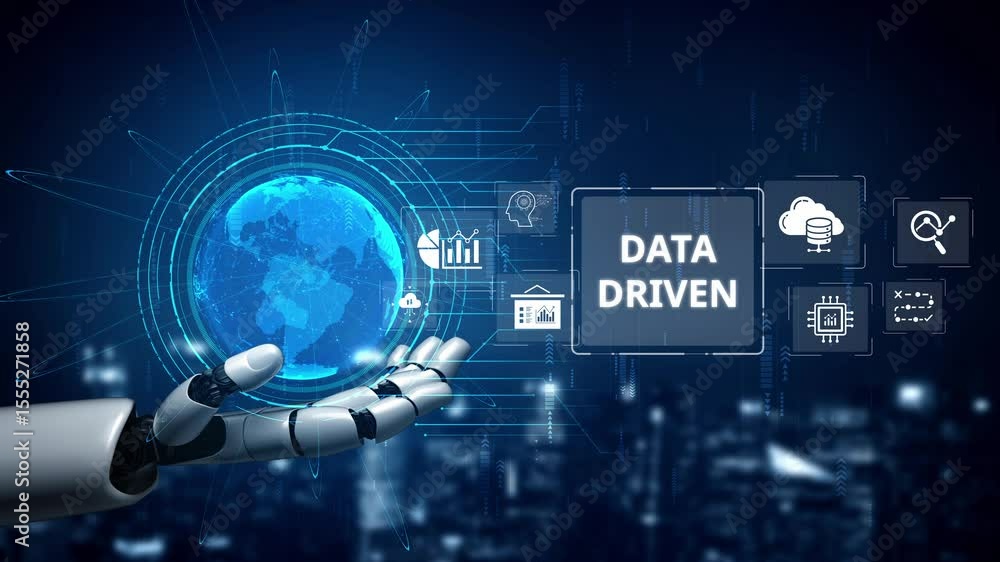 Poster data-driven decision-making empowers business through analytics, datum collection, and ai systems. d