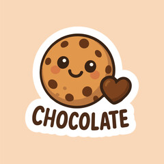 Cute Chocolate Cookie Vector – Smiley Cookie with Heart Cartoon for Dessert Designs

