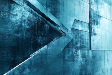 Abstract textured blue metallic geometric architectural detail with grunge effect