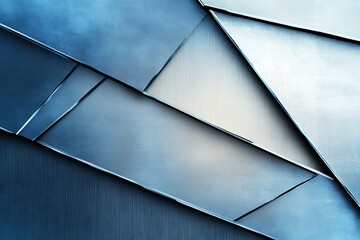 Abstract geometric pattern of overlapping brushed metal panels in cool blue tones