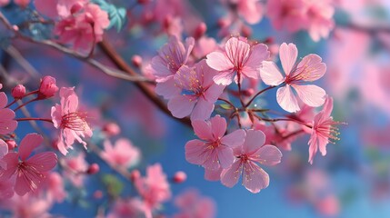 Pink hibiscus flowers bloom on a sunny day in Tropical Paradise against a clear blue sky, palm trees and a beautiful display of vibrant color