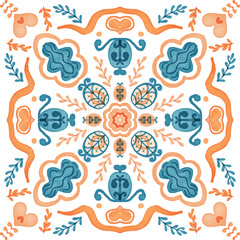 Watercolor decorative colorful ornament on isolated background. Symmetric seamless batik floral mandala tribal ethnic pattern for fabric textile card wallpaper