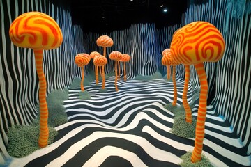 Strange thoughts disorder. Illness symptoms. Brain fog. Metaphorical mdma physical senses, of a mental illusion. Hallucination - due to mdma: abstract image of well-being. Strange perceptio.