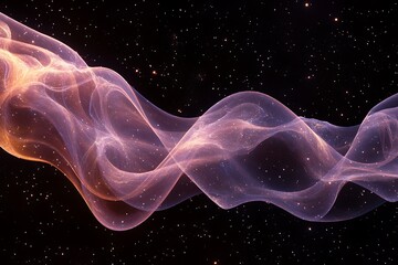 Ethereal cosmic nebula wave with twinkling stars against dark night sky