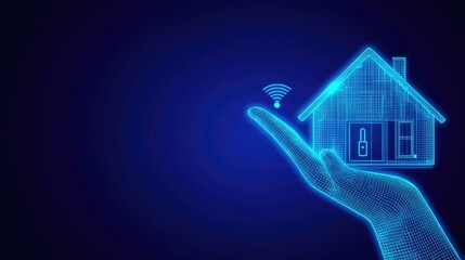 Digital house design held in a hand.