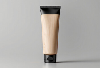 wooden cosmetic tube with a sleek black lid