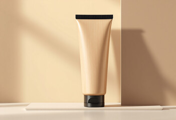 wooden cosmetic tube with a sleek black lid