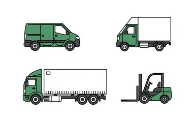 Fleet of green delivery vehicles illustrating logistics and transport services for business and distribution companies