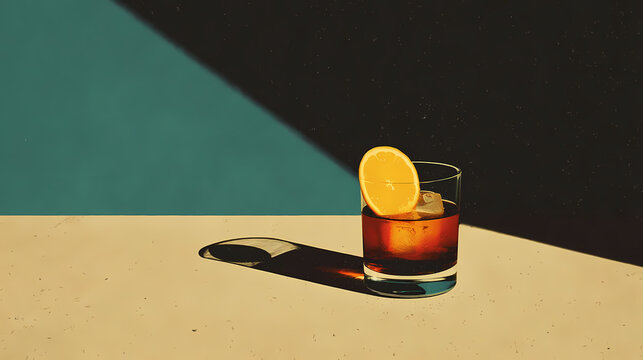 Vintage inspired flat illustration poster featuring a classic Negroni cocktail perfect for bar decor or stylish drink enthusiasts a timeless beverage artwork