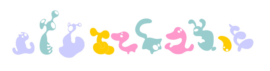 Vector set color drawing of small funny bubbles, droplets or bacteria for design 