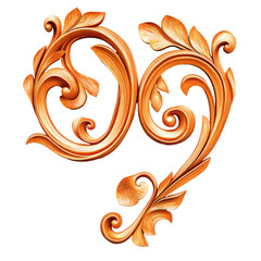Ornate Golden Decorative Element With Intricate Leaf And Swirl Details Isolated on Transparent Background