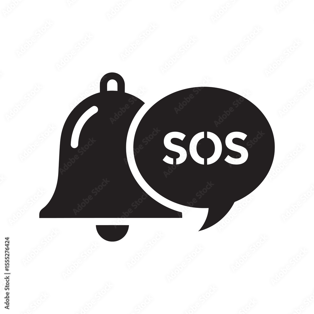 Aufkleber sos emergency alarm bell icon with a speech bubble for a distress signal notification representing a