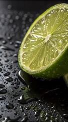 Close up of a Fresh Lime Slice with Water Droplets