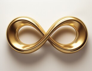golden infinity symbol rotating representing limitless possibilities and eternal concepts with white background