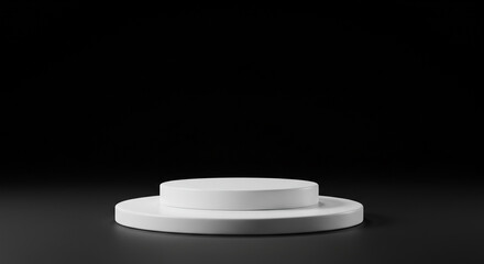 Elegant white two tiered platform against a dramatic black backdrop Minimalist product display stand