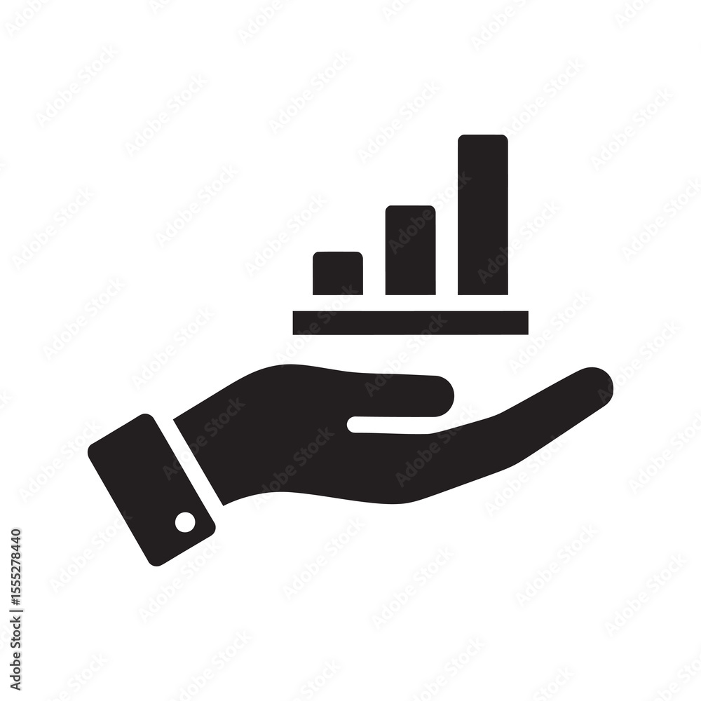 Aufkleber financial data analysis icon with a hand holding a bar chart for a business report presentation show