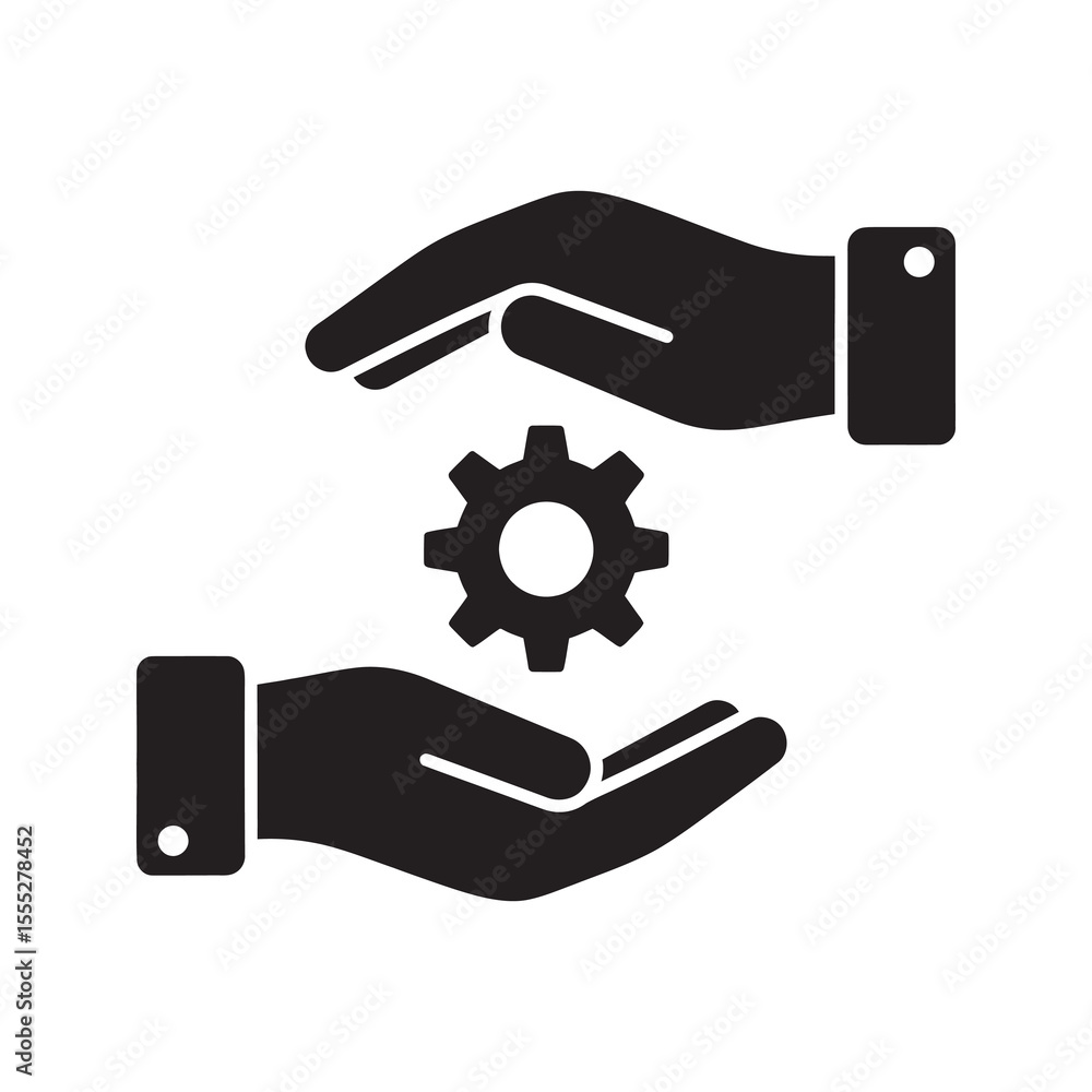 Poster technical service and support icon with a hand holding a gear representing a maintenance solution an