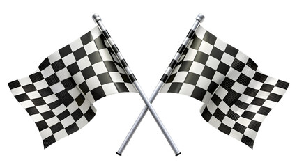 Fototapeta premium Two Crossed Checkered Racing Flags – Finish Line Symbol on Pure White Background