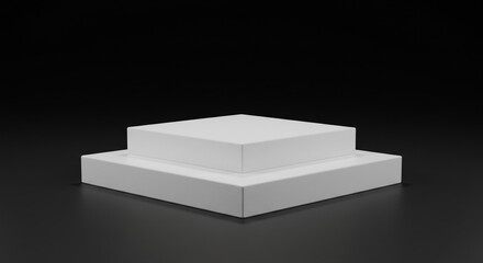 Minimalist white two tiered display platform against a stark black background Perfect for product
