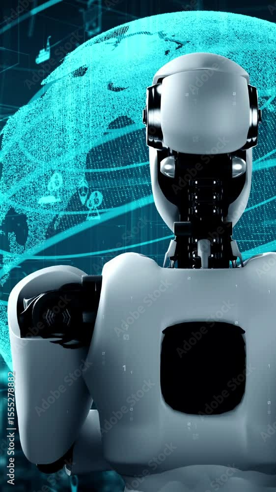 Poster futuristic robot artificial intelligence huminoid ai transportation analytic technology development 