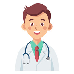 Smiling male doctor wearing white coat and stethoscope isolated on plain white background