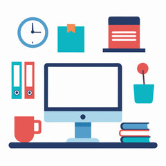 Organized modern workplace desk setup illustration
