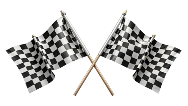 Two Crossed Checkered Racing Flags – Finish Line Symbol on Pure White Background

