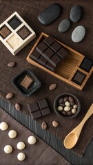 Assortment of Dark Chocolate Cocoa Nibs and Stones