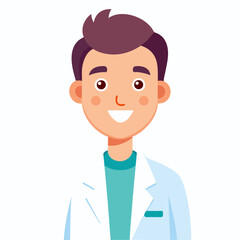 Professional male physician in white coat with stethoscope smiling for portrait on white backdrop