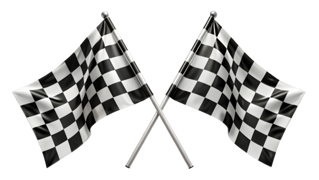 Two Crossed Checkered Racing Flags – Finish Line Symbol on Pure White Background

