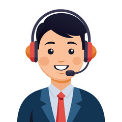 Smiling customer support professional wearing headset focused on helping clients on white background