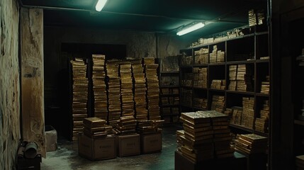 Gold bars stacked in a vault.