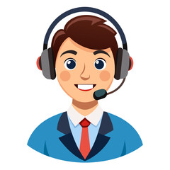 Cheerful young man wearing headset providing excellent customer service on white background