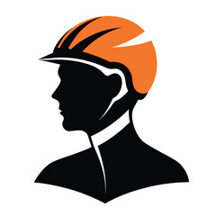 Cyclist Head with Orange Helmet Vector - Sports Safety Gear Icon for Bike Riding & Outdoor Sport isolated on white background
