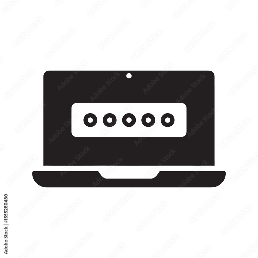Poster secure login icon with a laptop computer showing a password entry field for account access and onlin