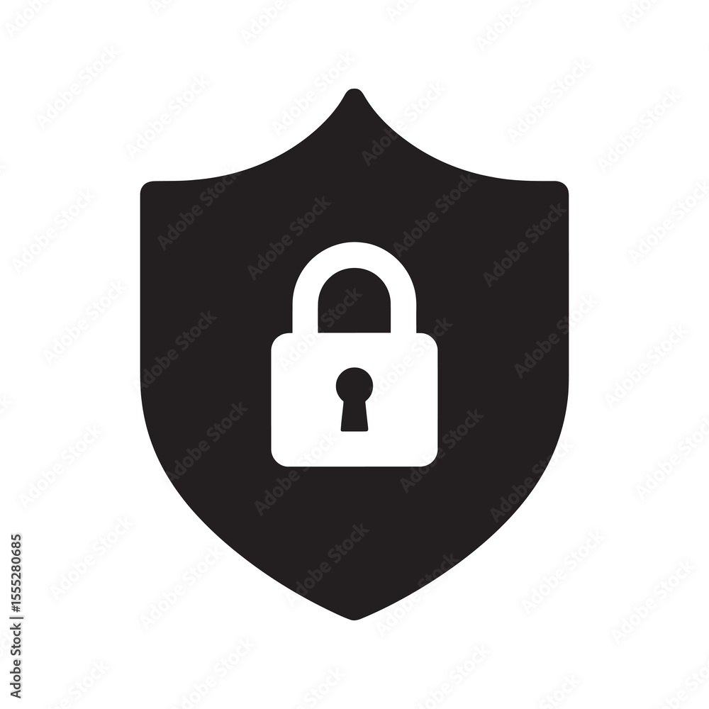 Poster data security icon with a shield and padlock representing privacy protection and a safe firewall for