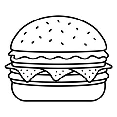  Double Cheeseburger Outline Icon - Detailed Line Art Vector for Fast Food Menus isolated on white background