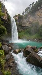 Fototapeta premium Majestic Waterfall Cascading Over Rocky Cliffs powerful waterfall