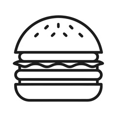 Detailed Hamburger Outline Icon - Line Art Vector for Fast Food and Restaurant Menus isolated on white background