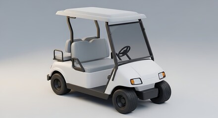Fototapeta premium A white golf cart with a roof and two seats is displayed against a neutral background.