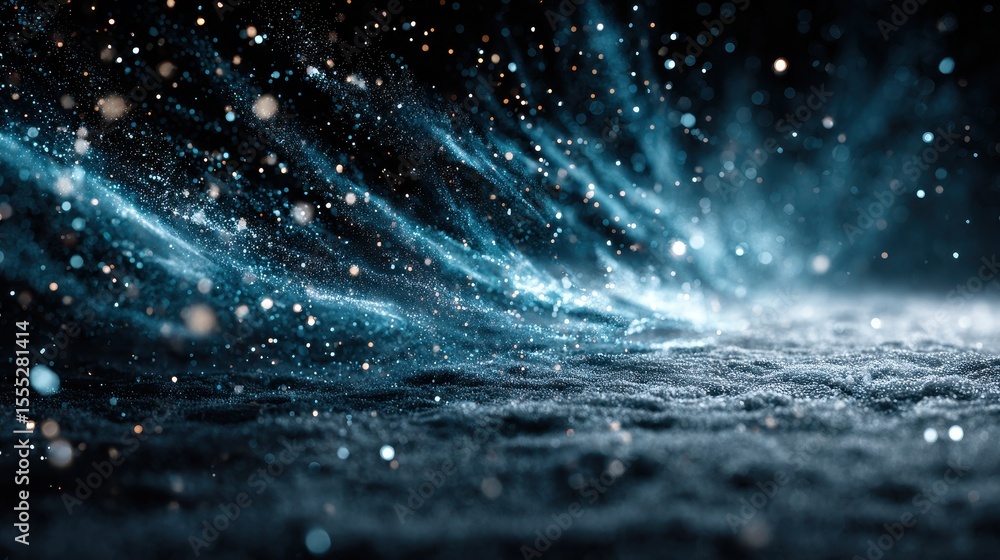 Poster magical shimmering dust on the surface of the ocean creates a beautiful, ethereal glow in the night 