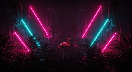 Neon Flamingo Fantasy Art &ndash; Surreal Tropical Bird in Glowing Colors