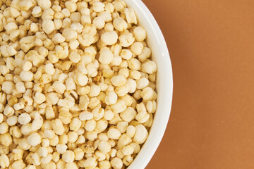 Whole grain concept. Toasted quinoa. Ingredients for a healthy and fortifying breakfast, healthy diet, selective focus.