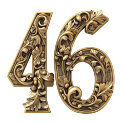 Ornate Golden Number Forty-Six With Floral Detailing And Transparent Background