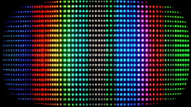 Retro television set surrounded by rainbow lines on grid floor in dark room - Powered by Adobe